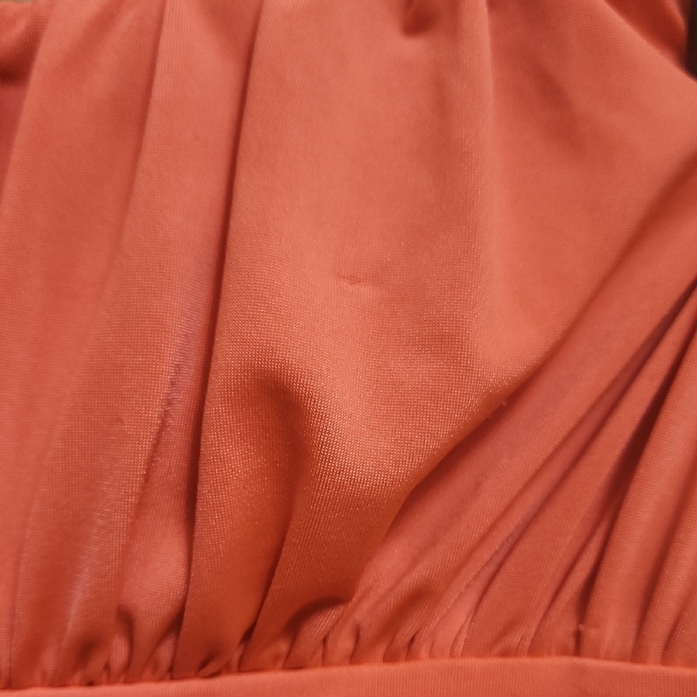 Y2K Vintage Deb Strapless Ruched NEON Orange Mini Dress Rhinestones S Party - Picture 14 of 16